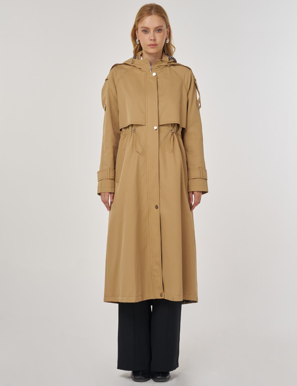 Hooded Detail Trench Coat in Beige