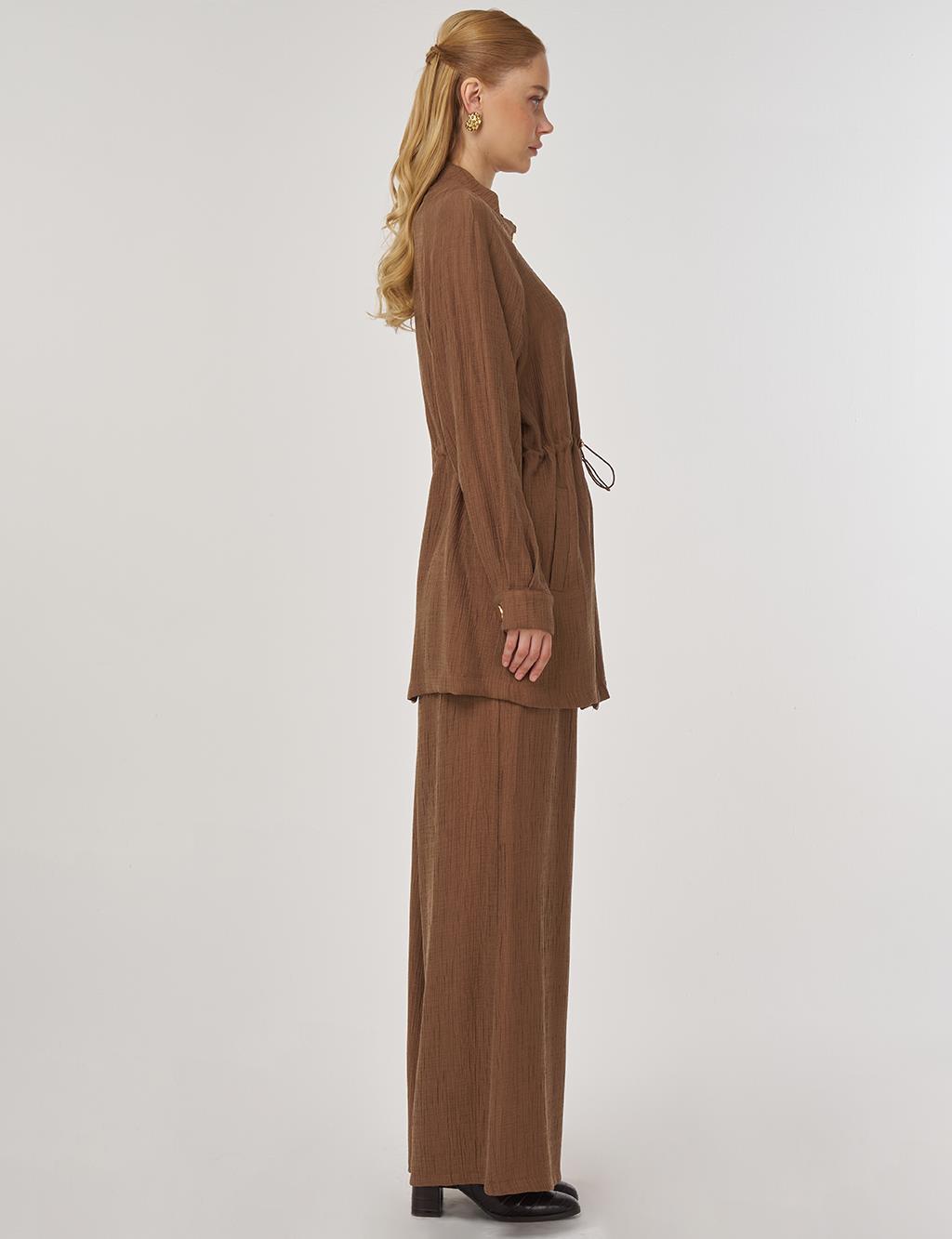 Shiny Button Lyocell Two-Piece Set Dark Olive