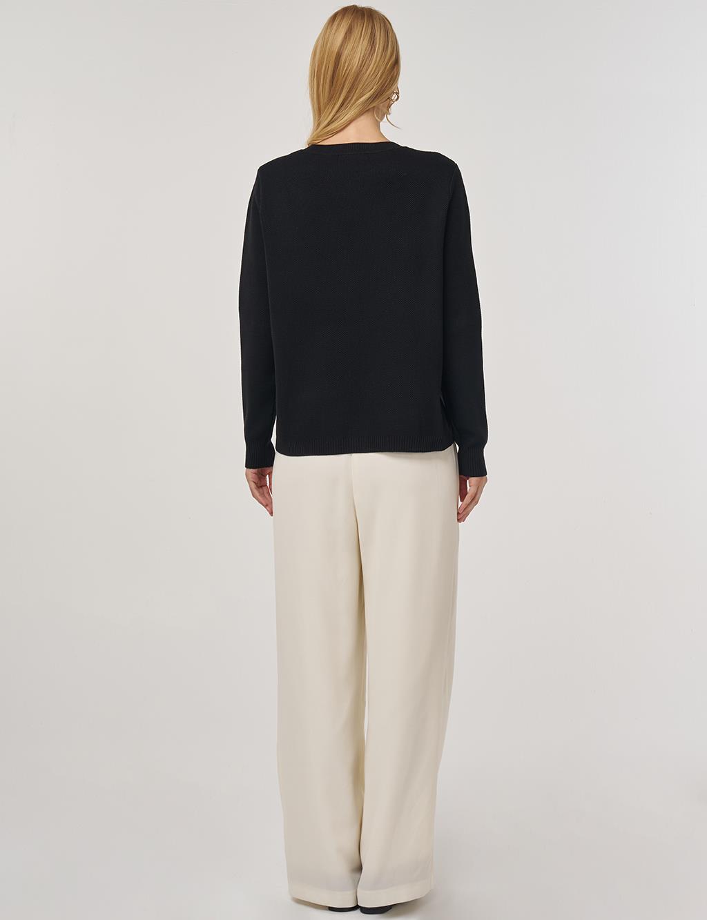 100% Viscose Button-Detail Knit Cardigan Black