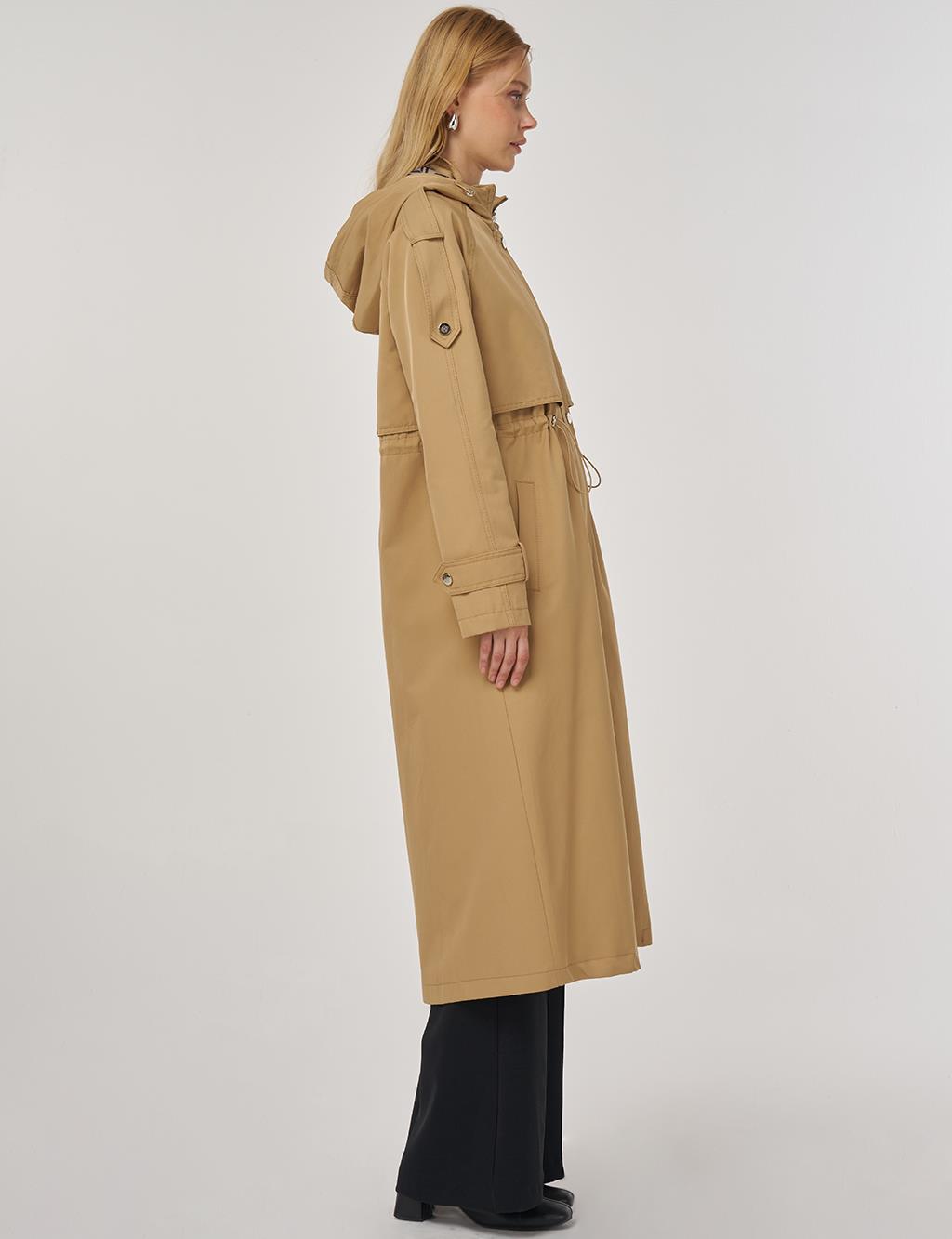 Hooded Detail Trench Coat in Beige