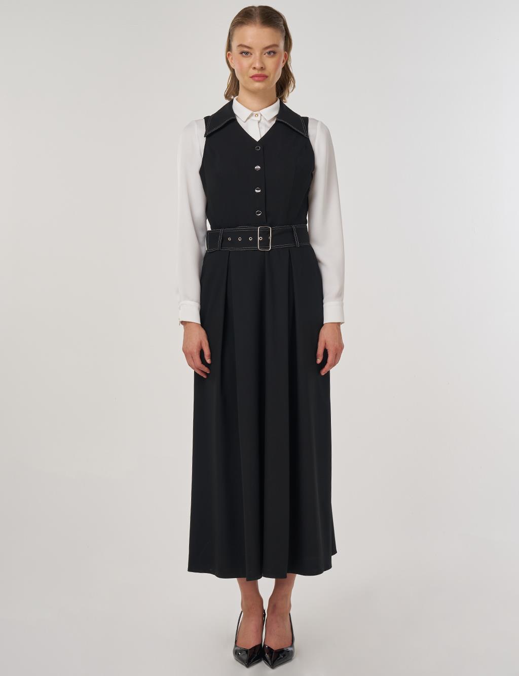 Belted Viscose Dress Black