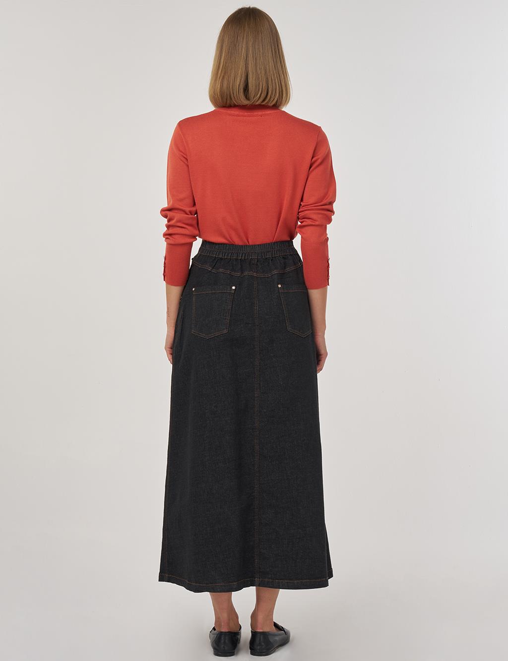 Hotfix Printed Denim Skirt in Black