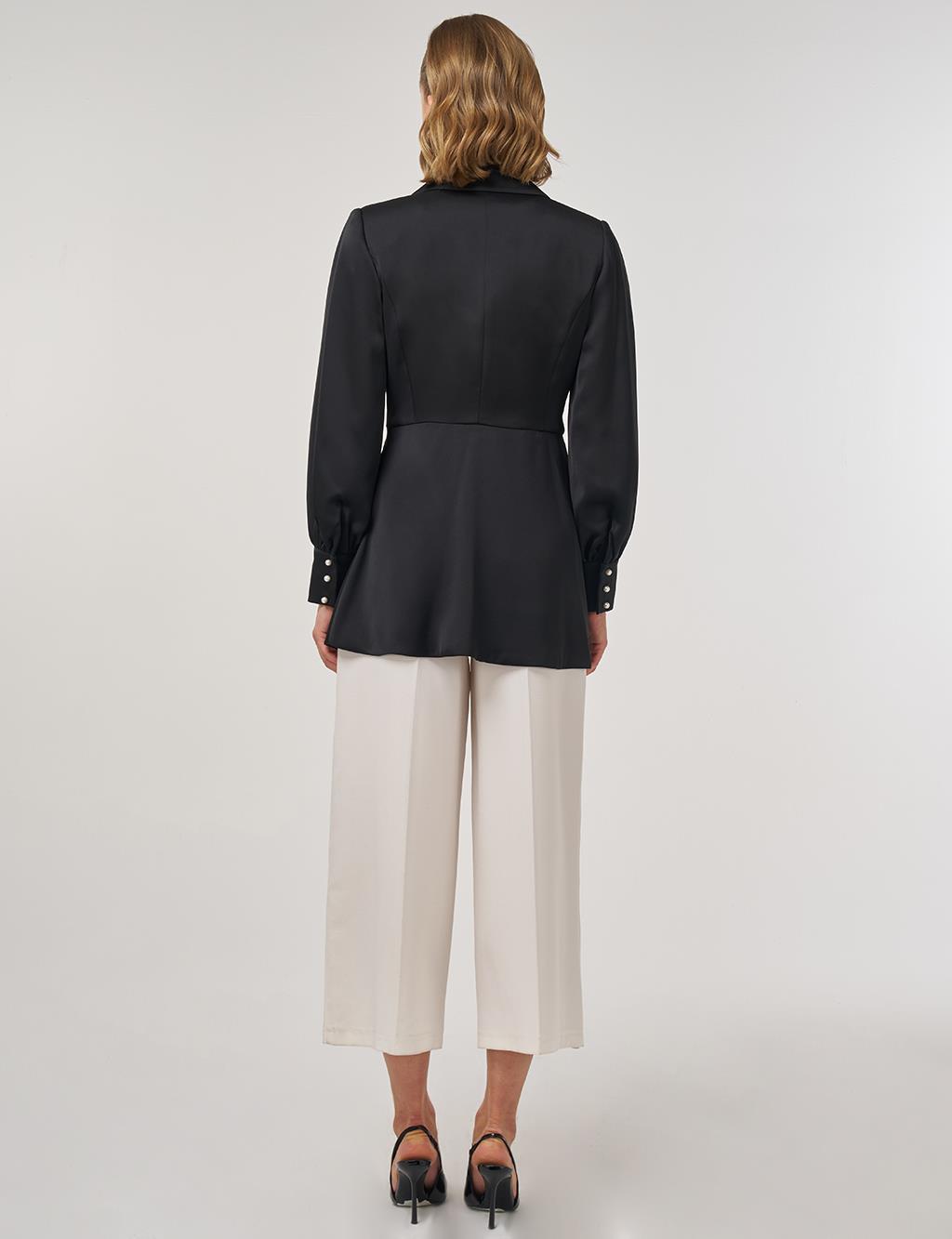 Stone-Embellished Satin Jacket in Black