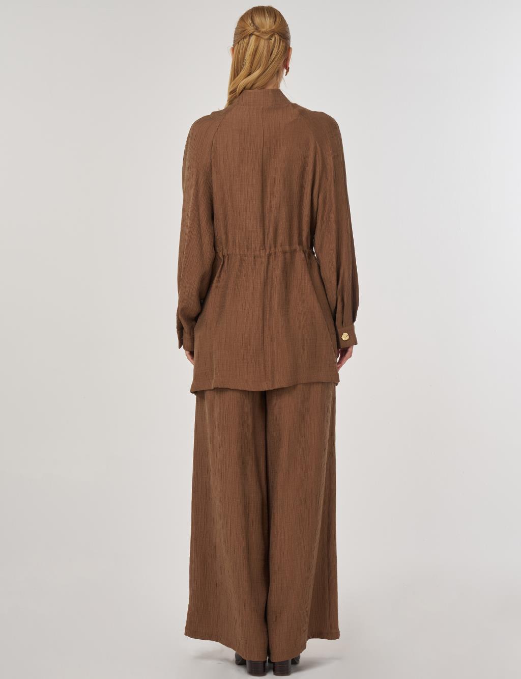 Shiny Button Lyocell Two-Piece Set Dark Olive