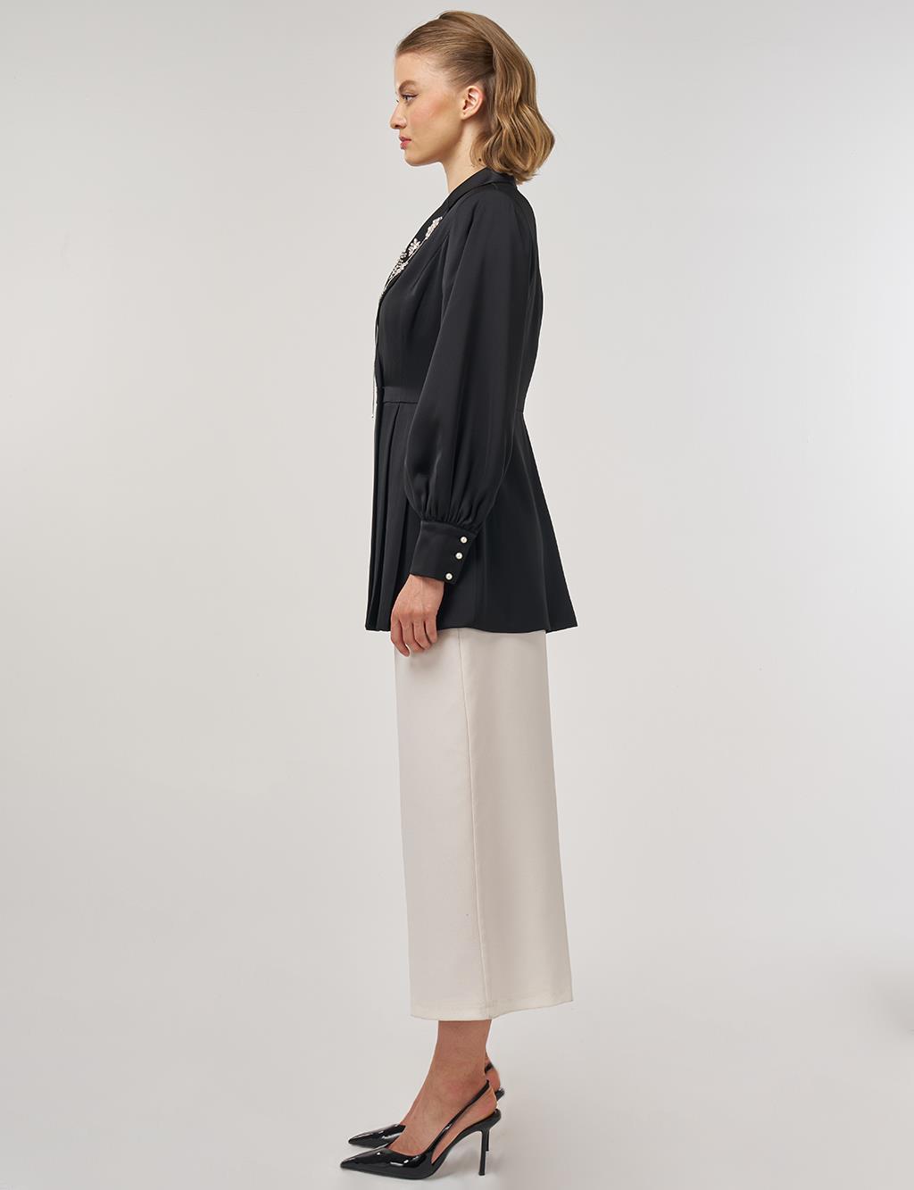 Stone-Embellished Satin Jacket in Black