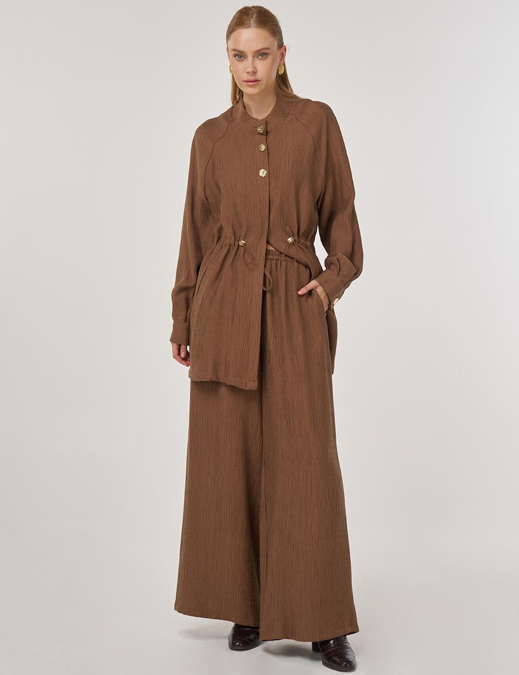 Shiny Button Lyocell Two-Piece Set Dark Olive