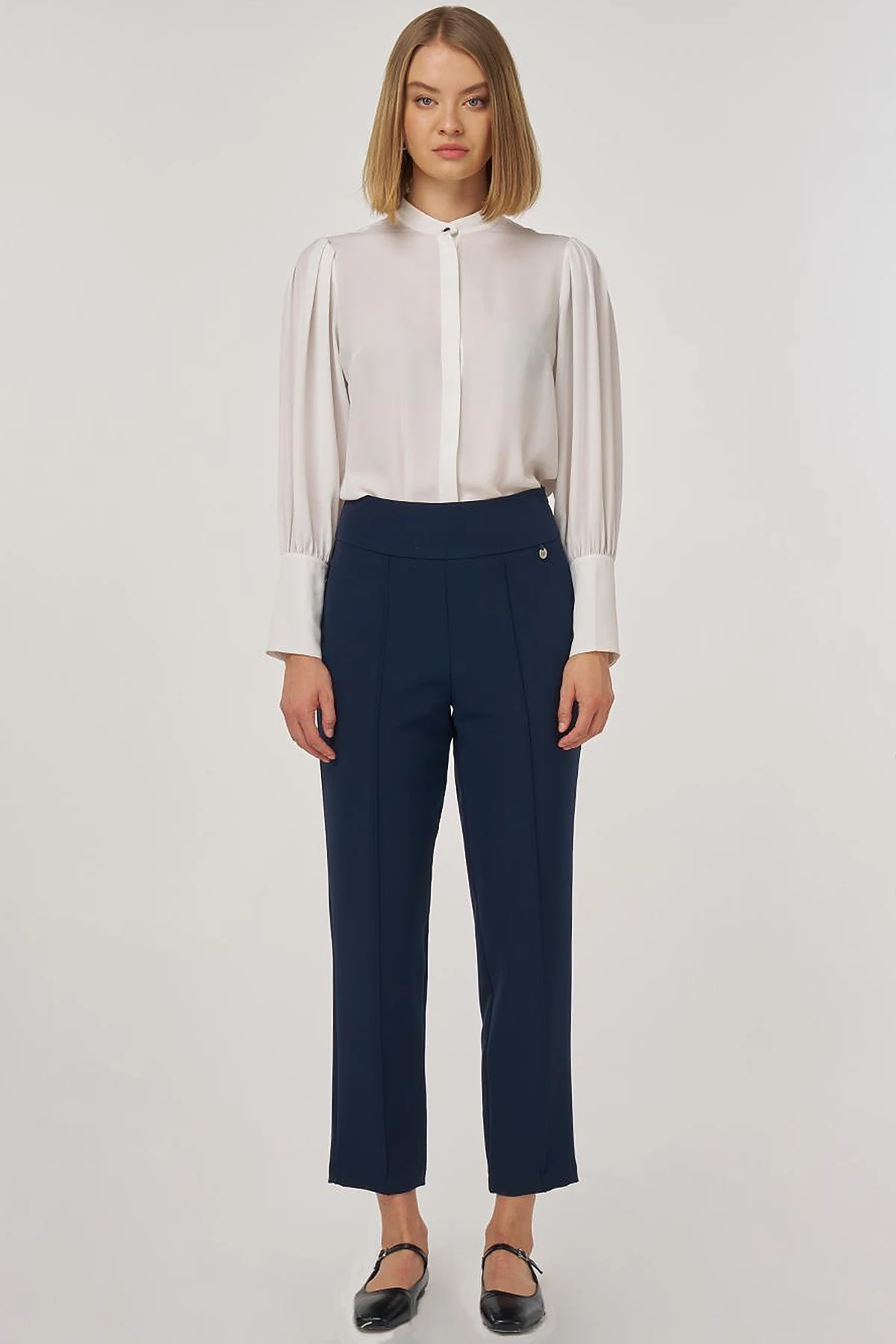  High-Waisted Straight-Leg Trousers Dark Navy