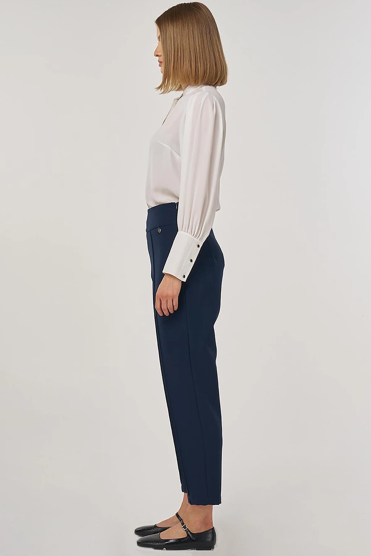  High-Waisted Straight-Leg Trousers Dark Navy