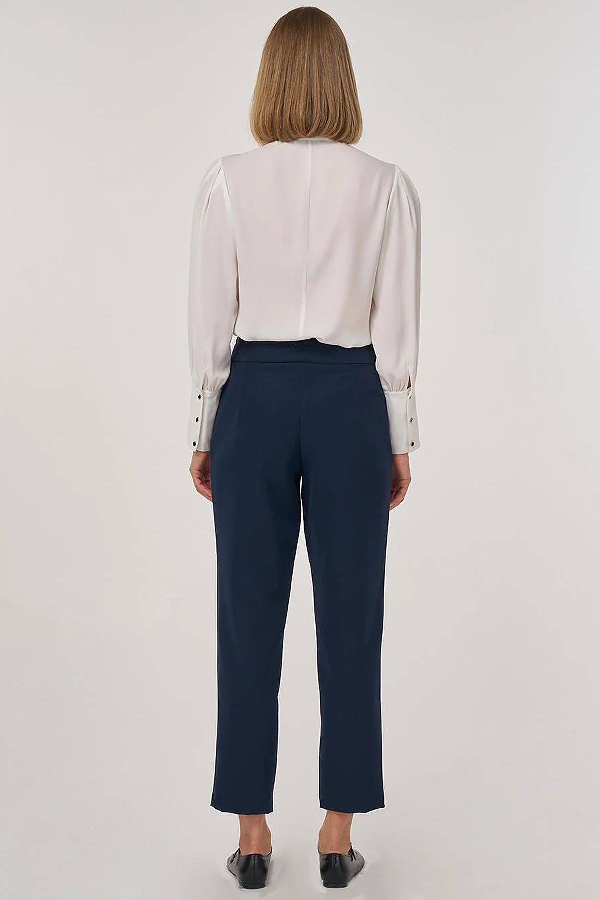  High-Waisted Straight-Leg Trousers Dark Navy