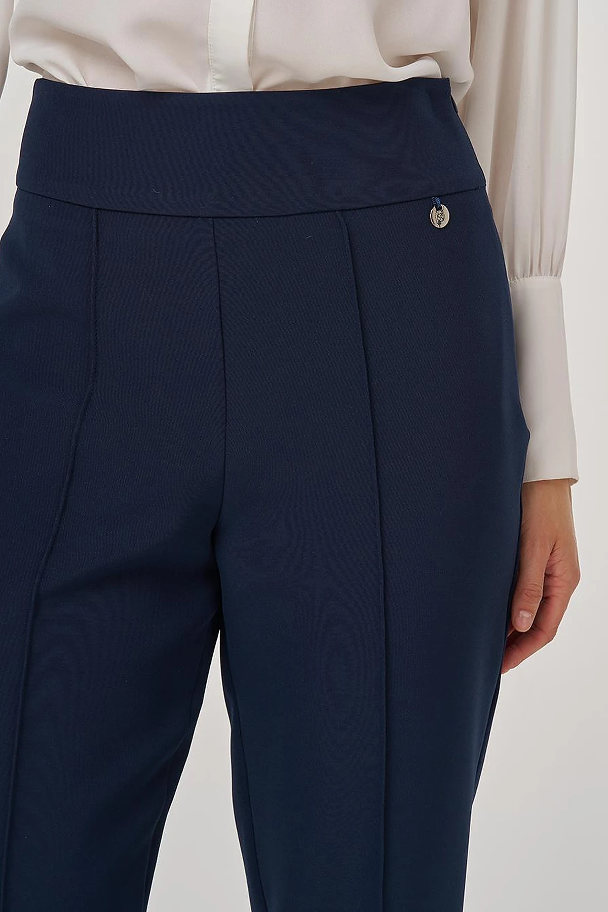  High-Waisted Straight-Leg Trousers Dark Navy