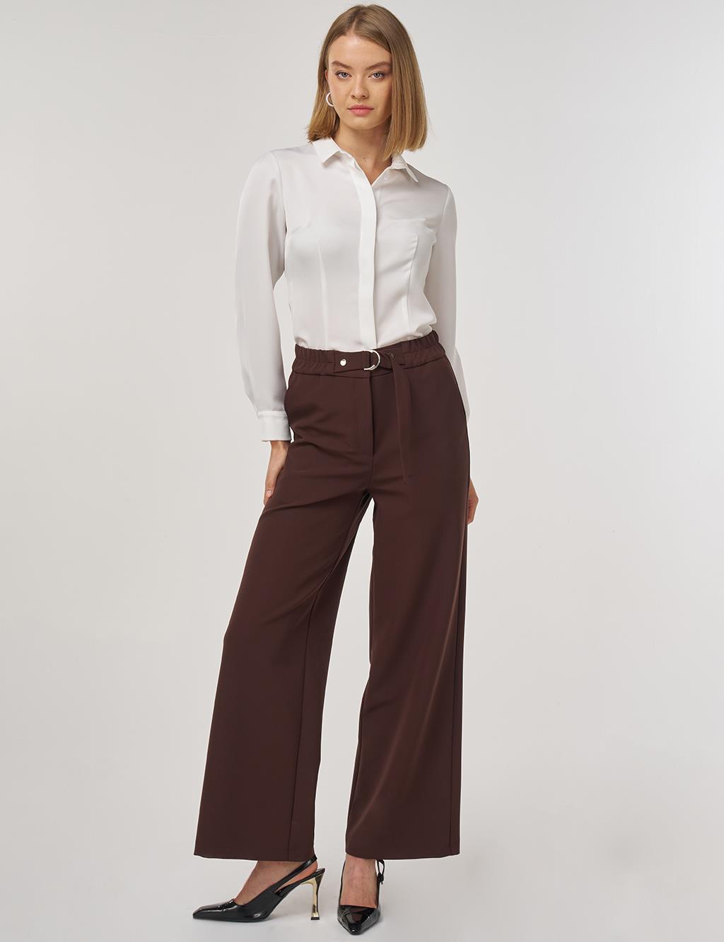 Metal Buckle Fabric Pants in Dark Brown