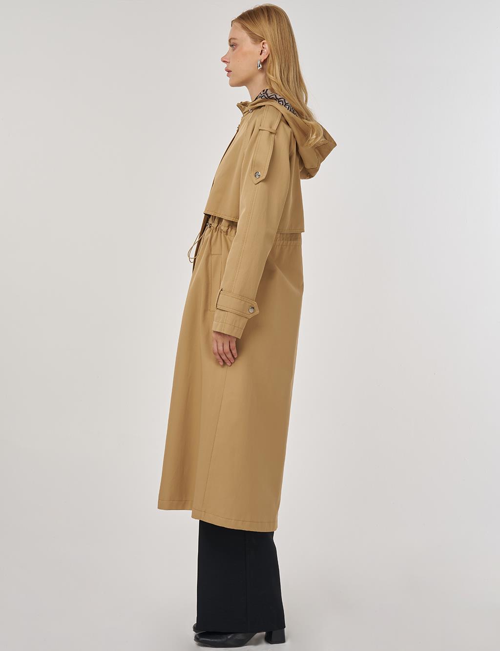 Hooded Detail Trench Coat in Beige