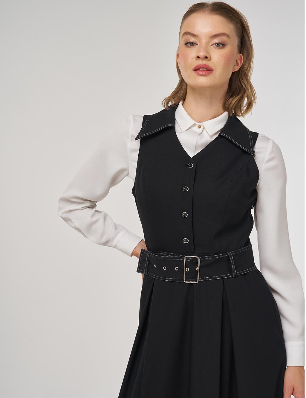 Belted Viscose Dress Black