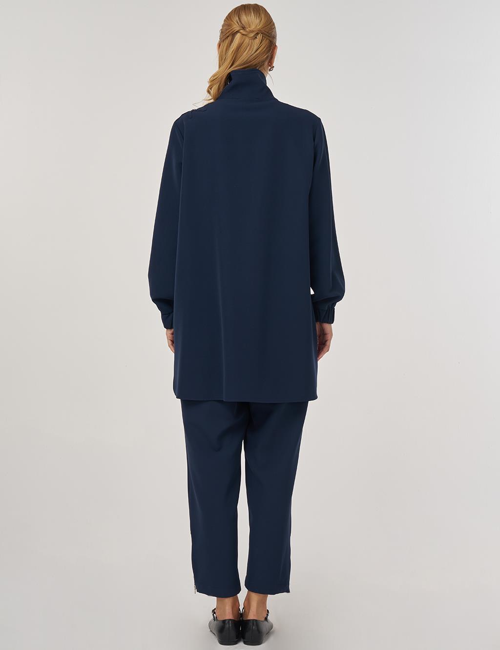 Embroidered Two-Piece Suit in Dark Navy