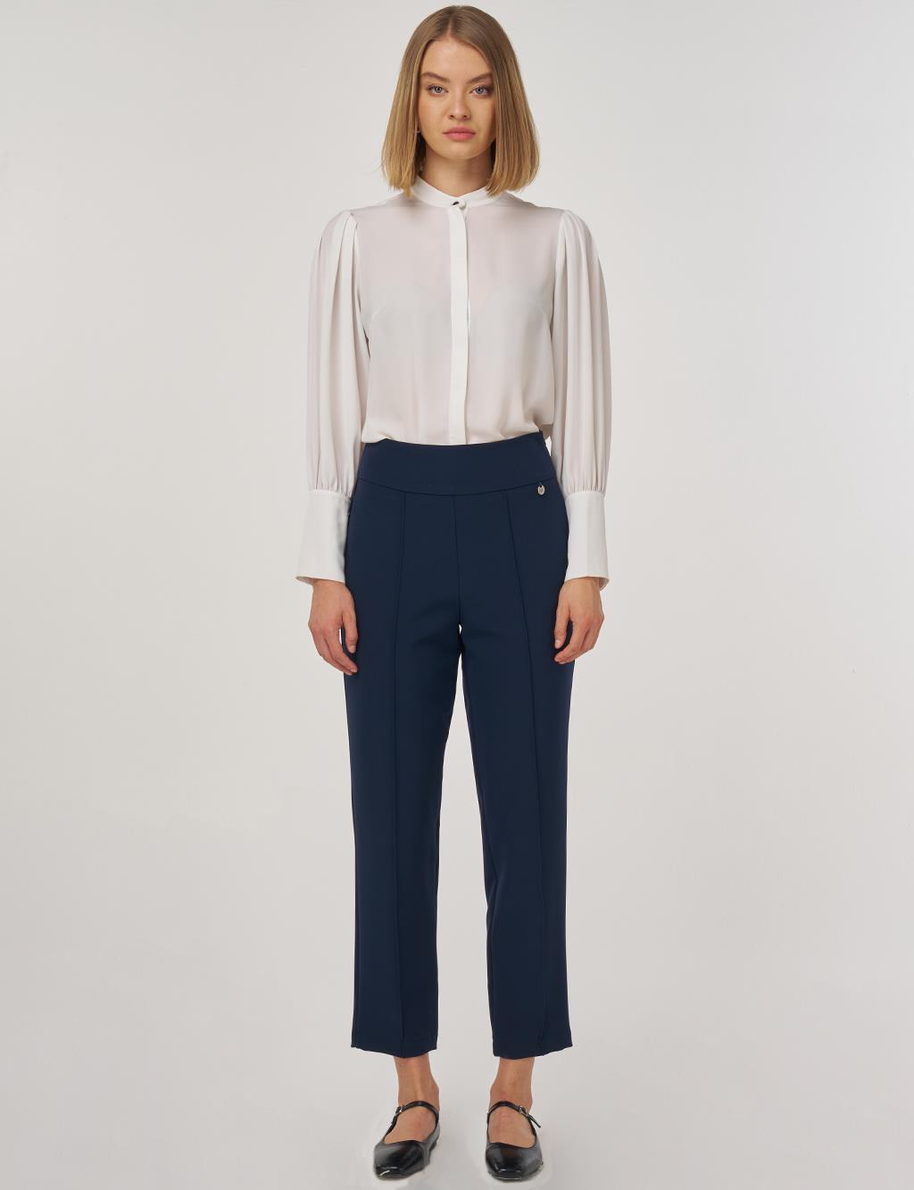  High-Waisted Straight-Leg Trousers Dark Navy