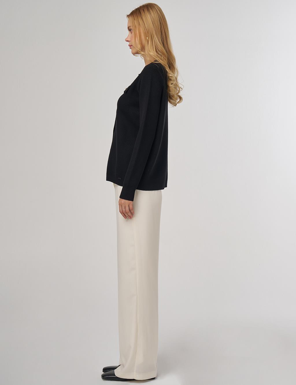 100% Viscose Button-Detail Knit Cardigan Black