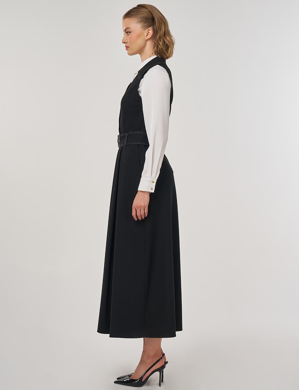 Belted Viscose Dress Black