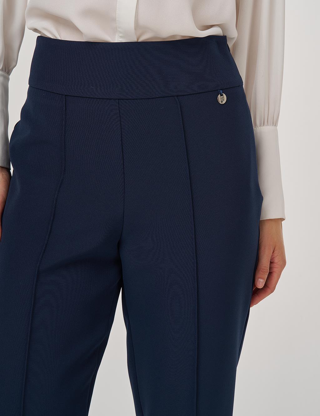  High-Waisted Straight-Leg Trousers Dark Navy