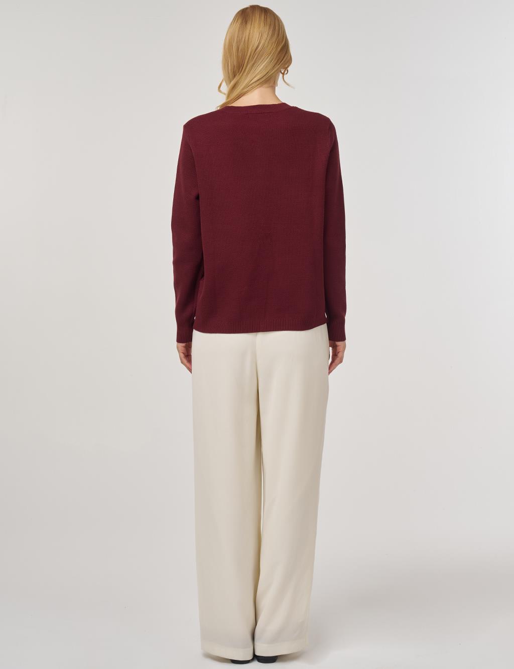 100% Viscose Button-Detail Knit Cardigan Burgundy