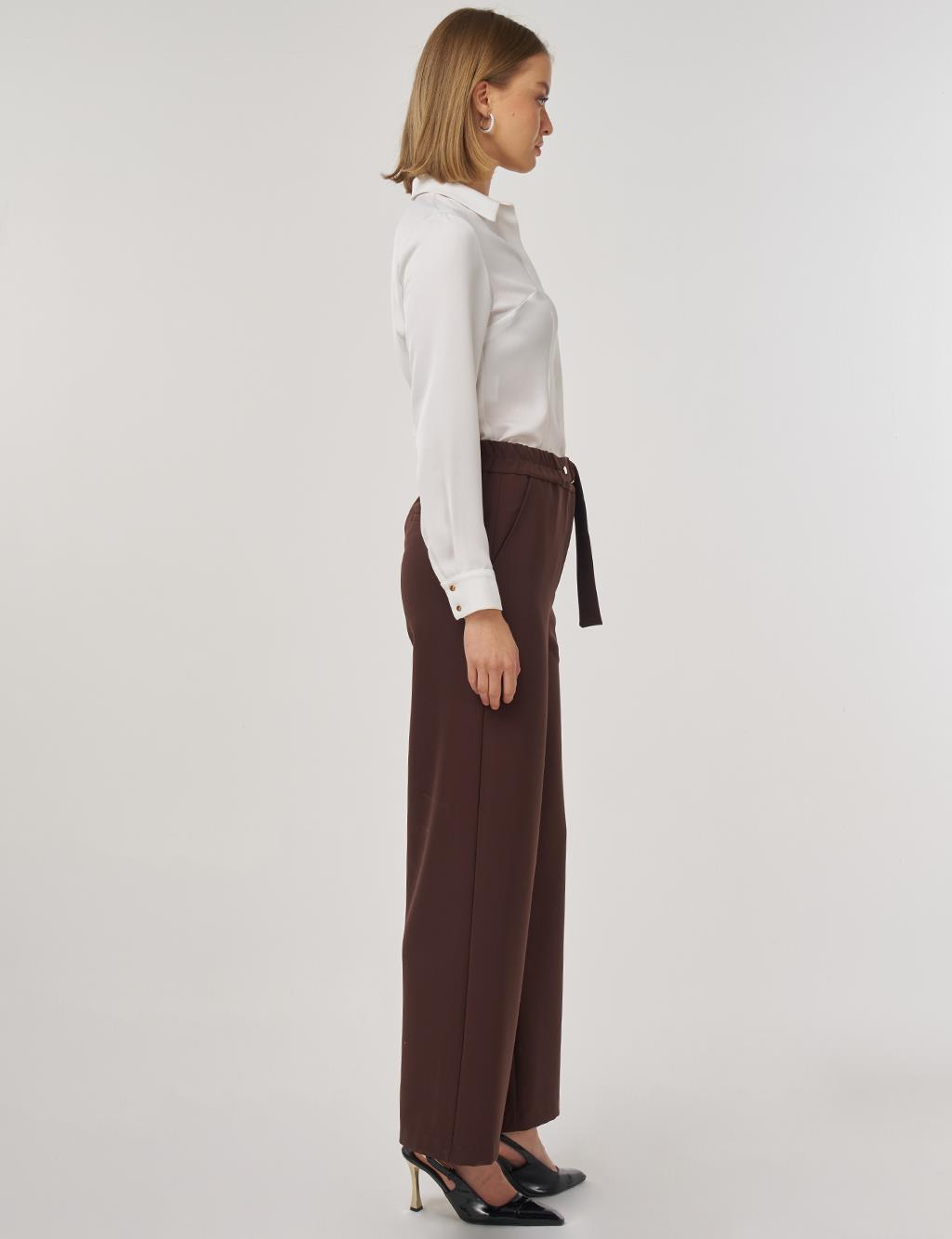 Metal Buckle Fabric Pants in Dark Brown