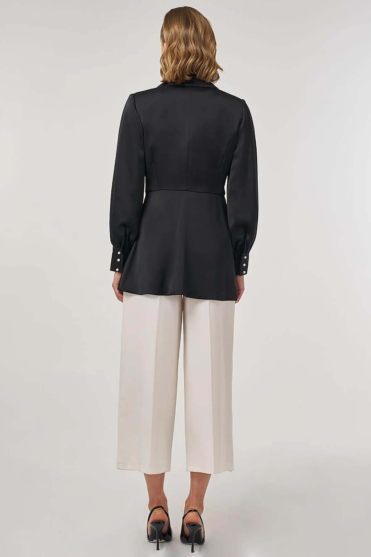 Stone-Embellished Satin Jacket in Black