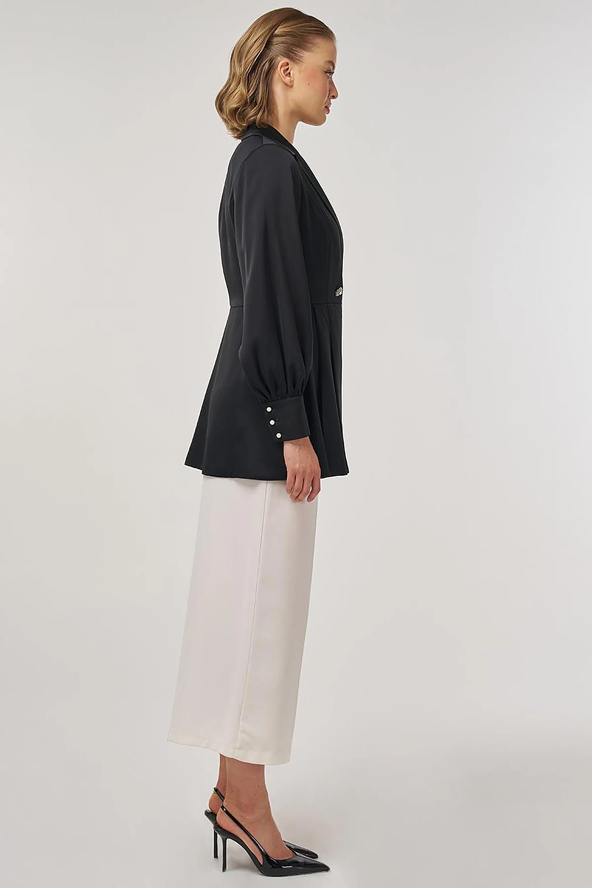 Stone-Embellished Satin Jacket in Black