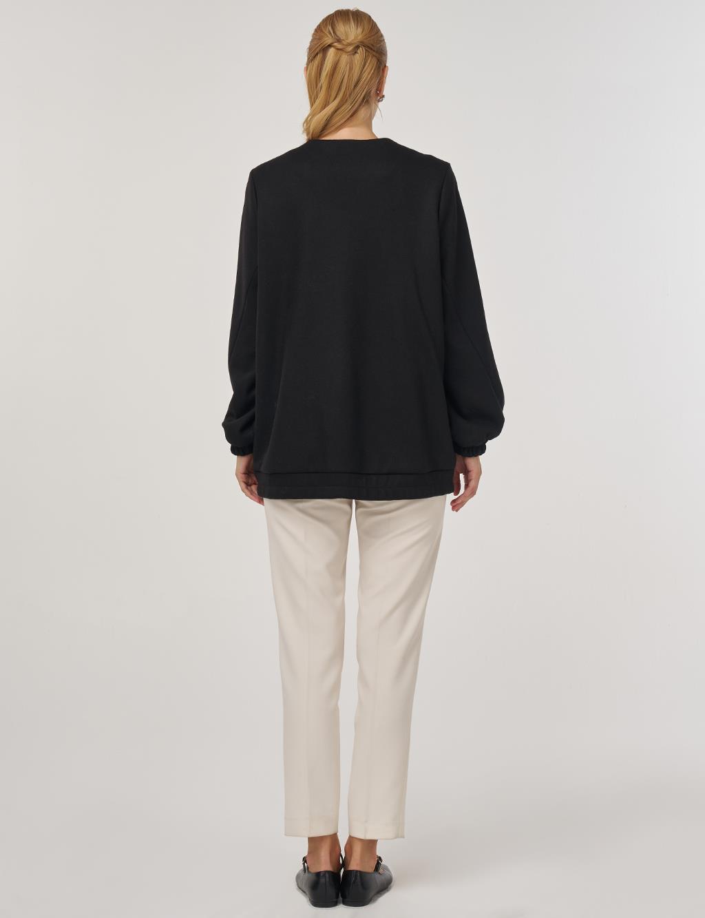 Cep Detaylı Keçe Ceket Siyah 