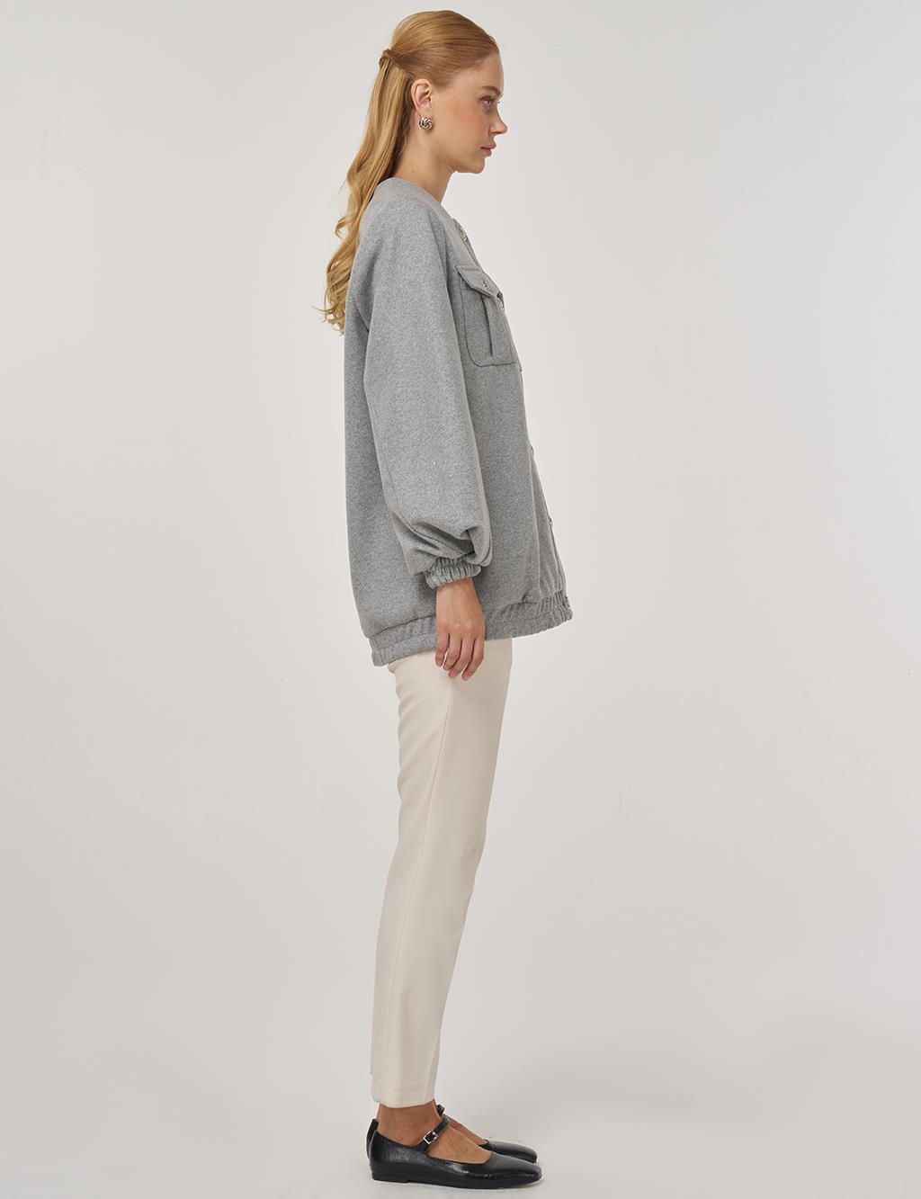 Cep Detaylı Keçe Ceket Gri