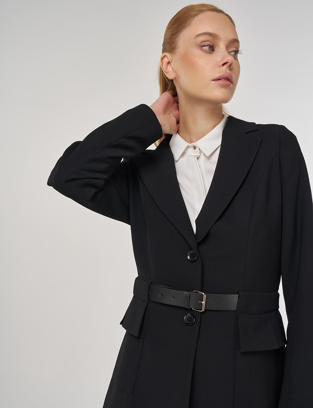 Belt Detailed Blazer in Black