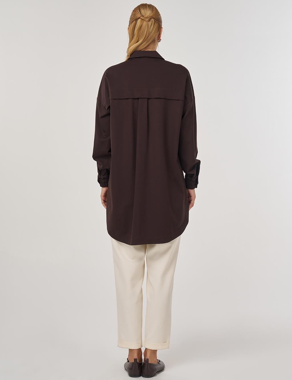Flap-Pocket Rayon Tunic Dark Brown