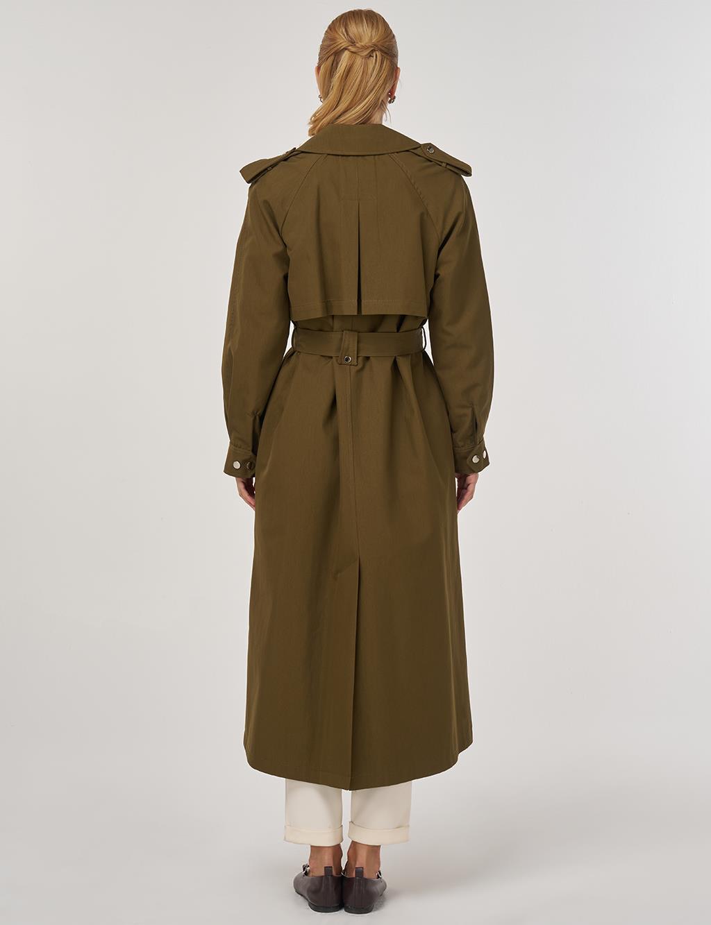 Belted Long Trench Coat in Khaki