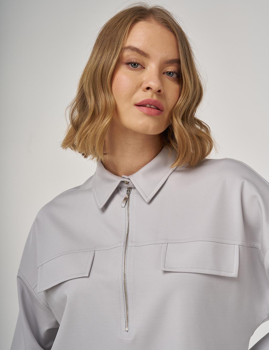 Flap-Pocket Rayon Tunic Gray