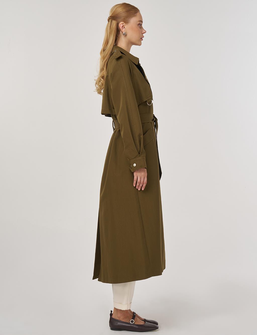 Belted Long Trench Coat in Khaki