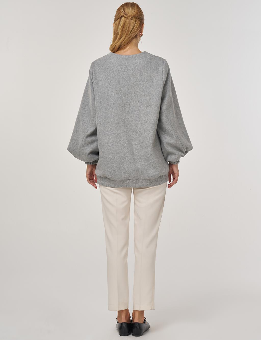 Cep Detaylı Keçe Ceket Gri