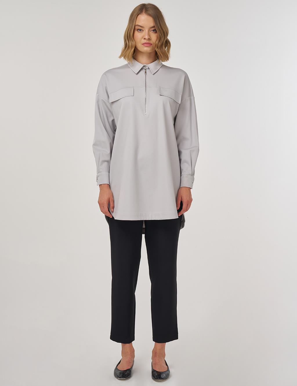 Flap-Pocket Rayon Tunic Gray