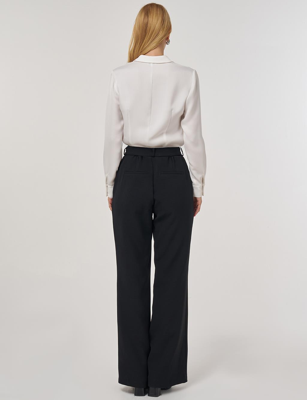 Kemer Detaylı İspanyol Paça Pantolon Siyah 