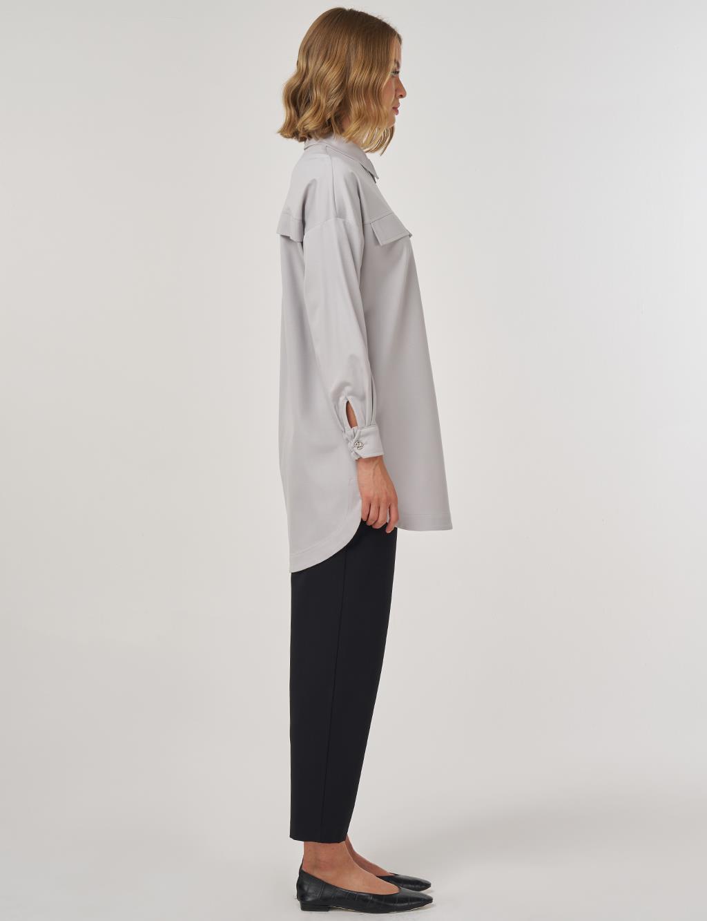 Flap-Pocket Rayon Tunic Gray