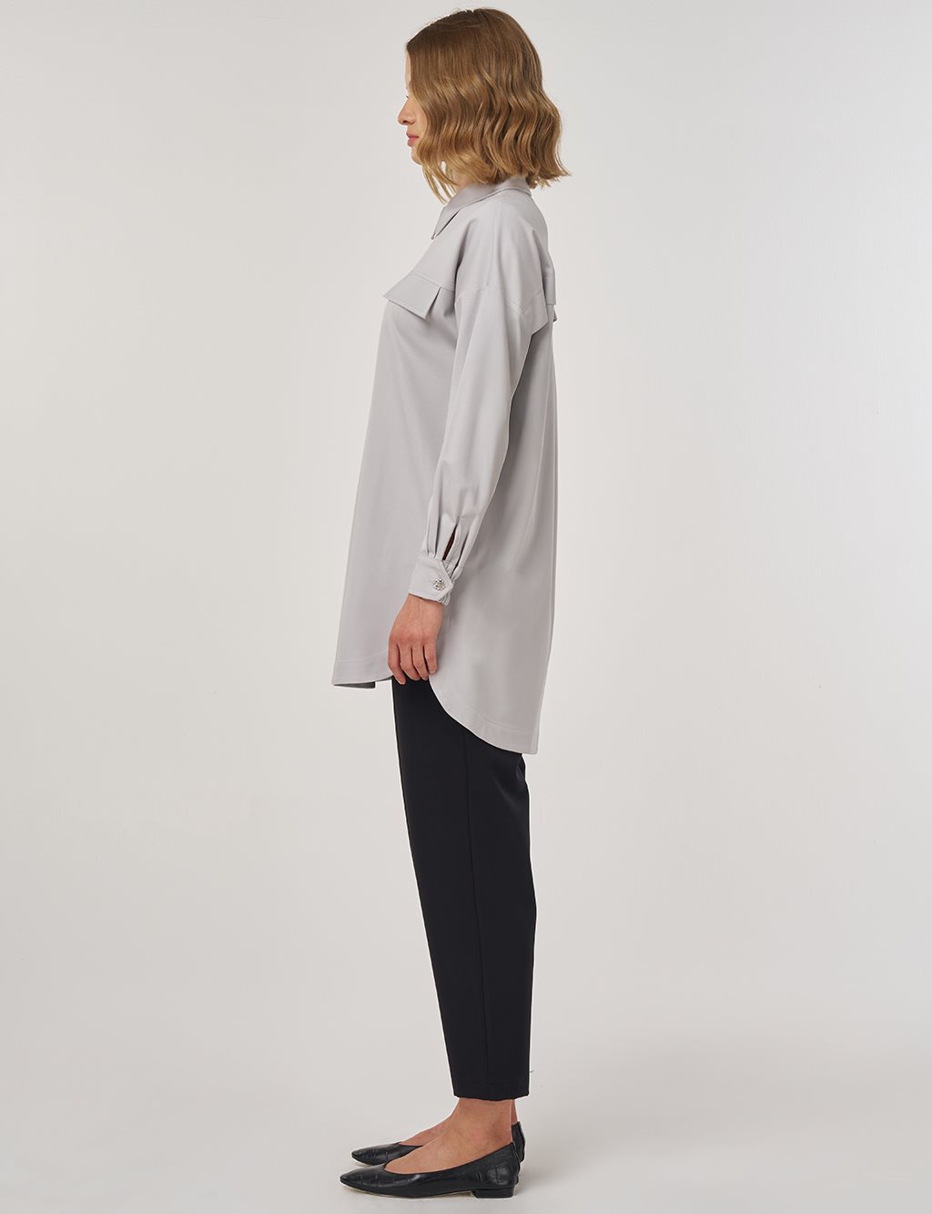 Flap-Pocket Rayon Tunic Gray