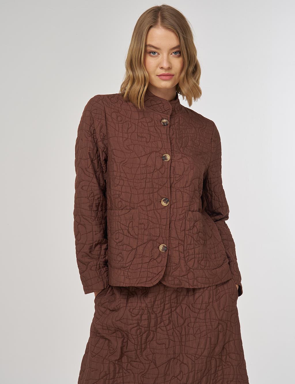 Embossed Pattern Two-Piece Set Brown 