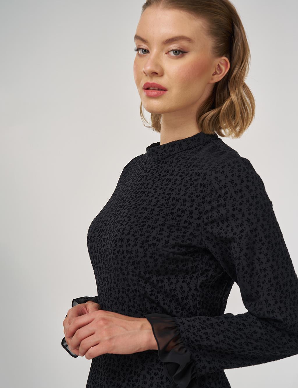 Ruffle Detailed Chic Dress Black