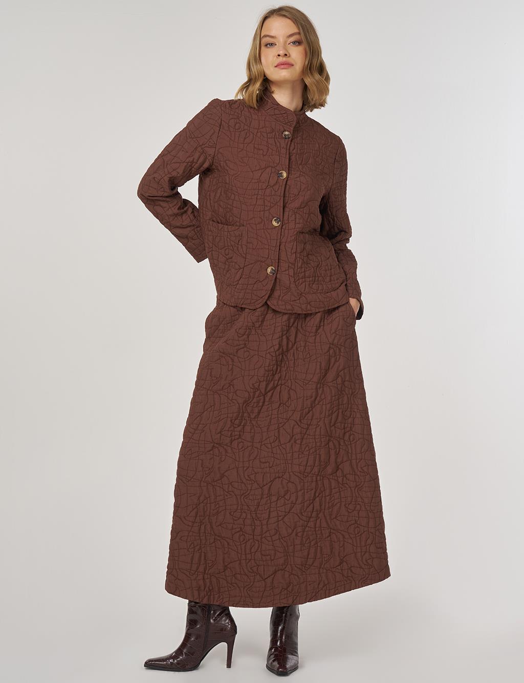 Embossed Pattern Two-Piece Set Brown 