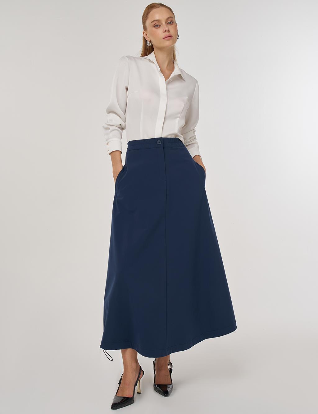 Yüksek Bel Çan Etek Koyu Lacivert 