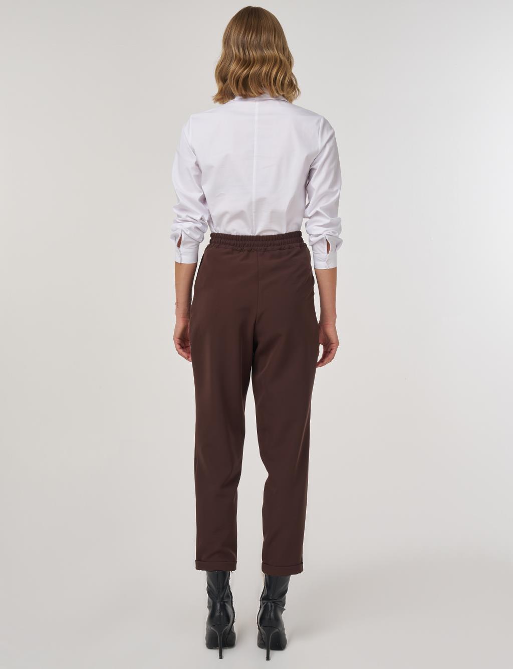 Duble Paça Pileli Pantolon Koyu Kahve