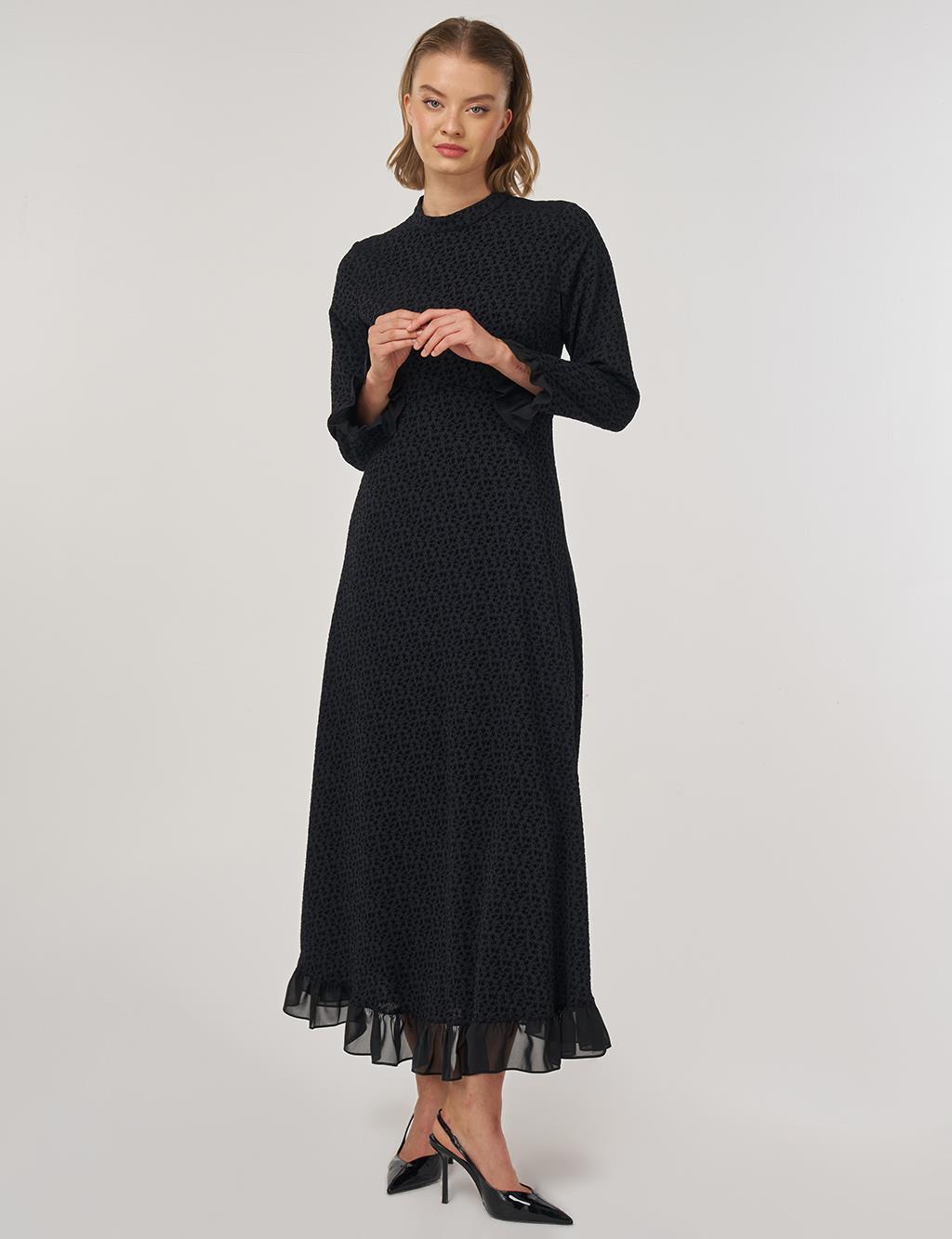 Ruffle Detailed Chic Dress Black