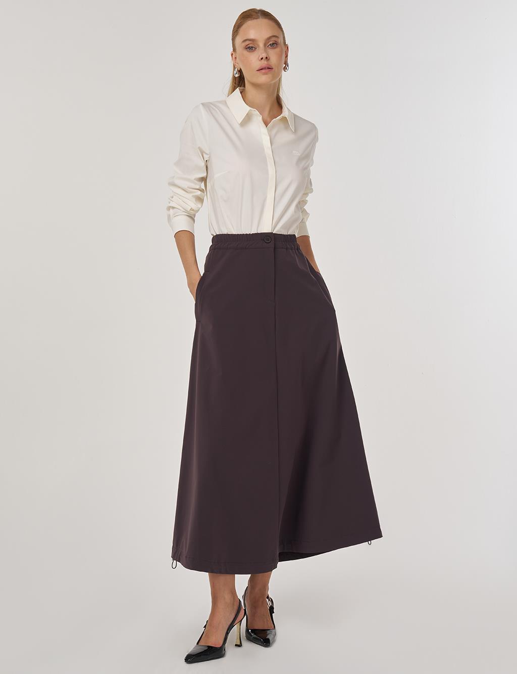 Yüksek Bel Çan Etek Koyu Kahve 