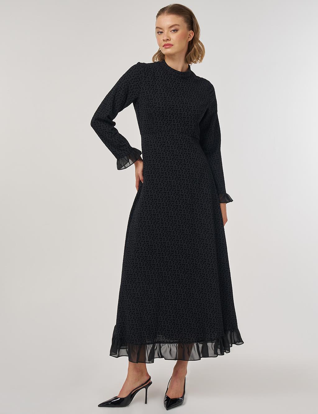 Ruffle Detailed Chic Dress Black