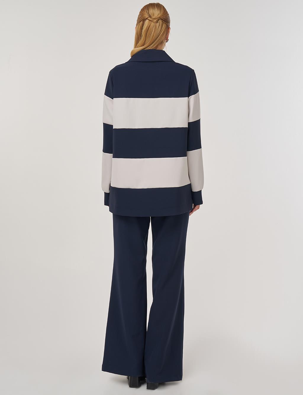 Color-Blocked Wide-Collar Sweatshirt Dark Navy