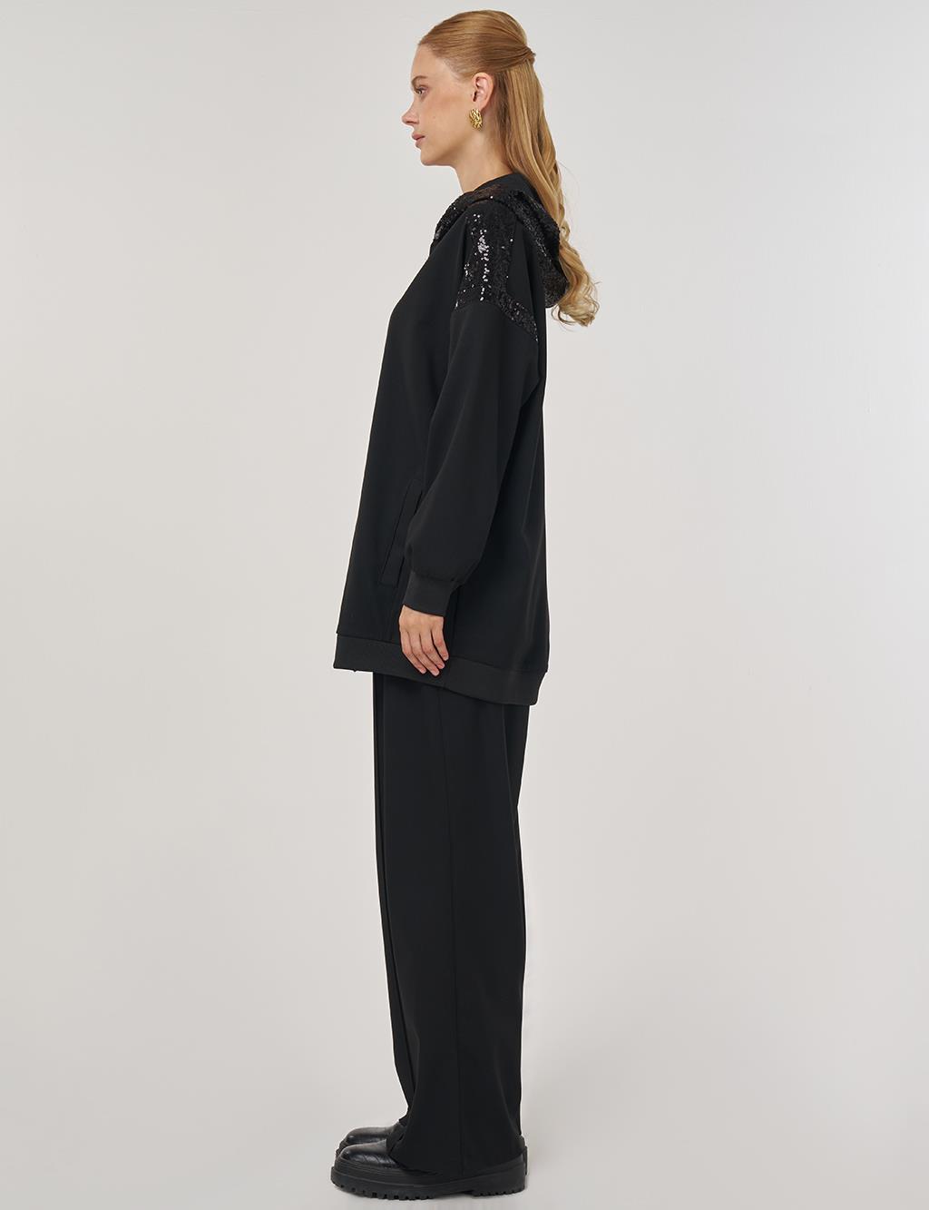 Sequin Garnished Two-Piece Suit Black