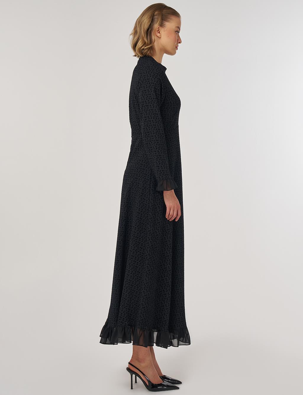 Ruffle Detailed Chic Dress Black