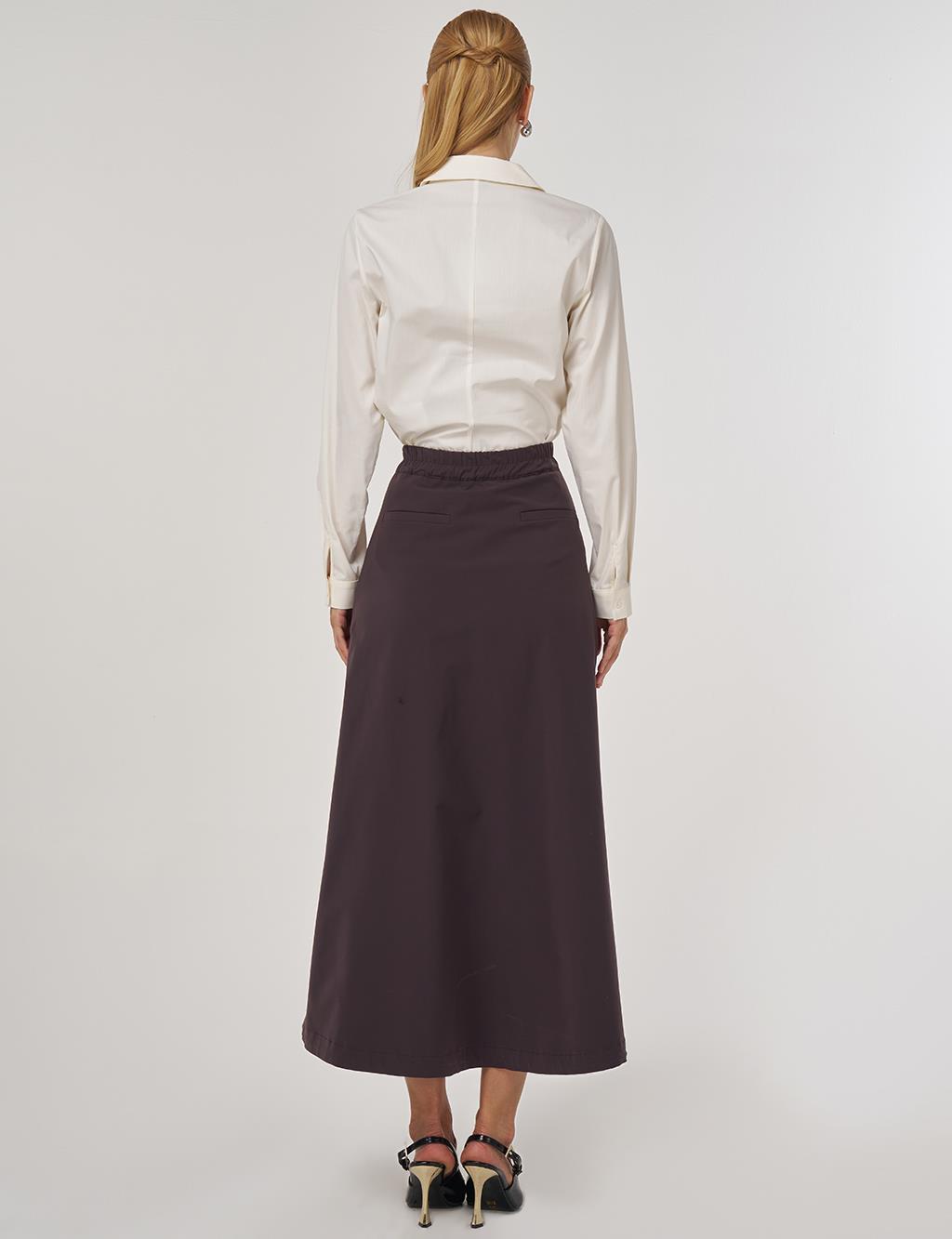 Yüksek Bel Çan Etek Koyu Kahve 